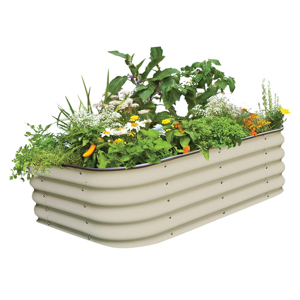 Round Tall Metal Raised Garden Bed - Beige